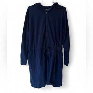 Lands' End Long Navy Hooded Zip Up Jacket